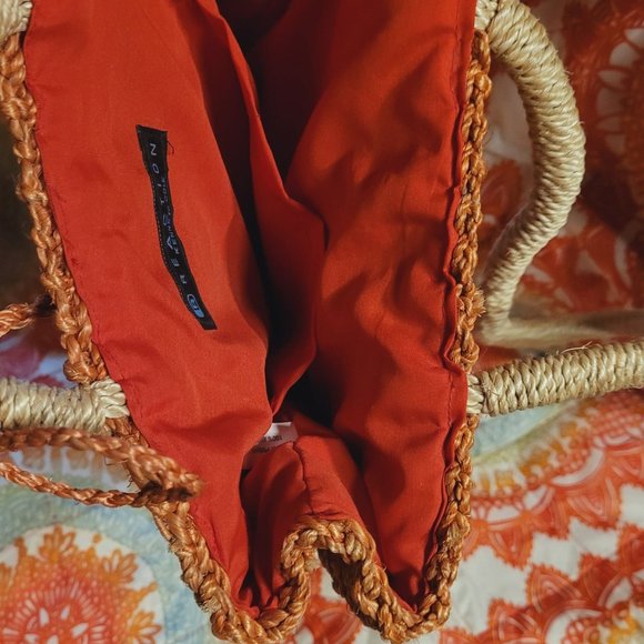 Kenneth Cole Reaction Straw Abaca Tote Bag , Orange - Picture 4 of 5